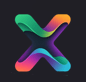 Stylized letter X logo with vibrant, flowing 3D ribbons on a dark background.